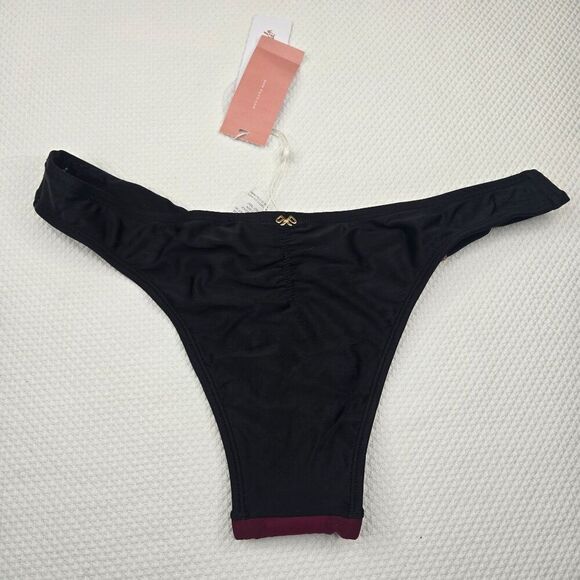 PilyQ Womens M Tiny Scrunch Bikini Bottom Black Maroon Swimwear MSRP $68 New - Picture 4 of 5